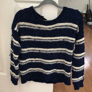 Navy and off white striped sweater